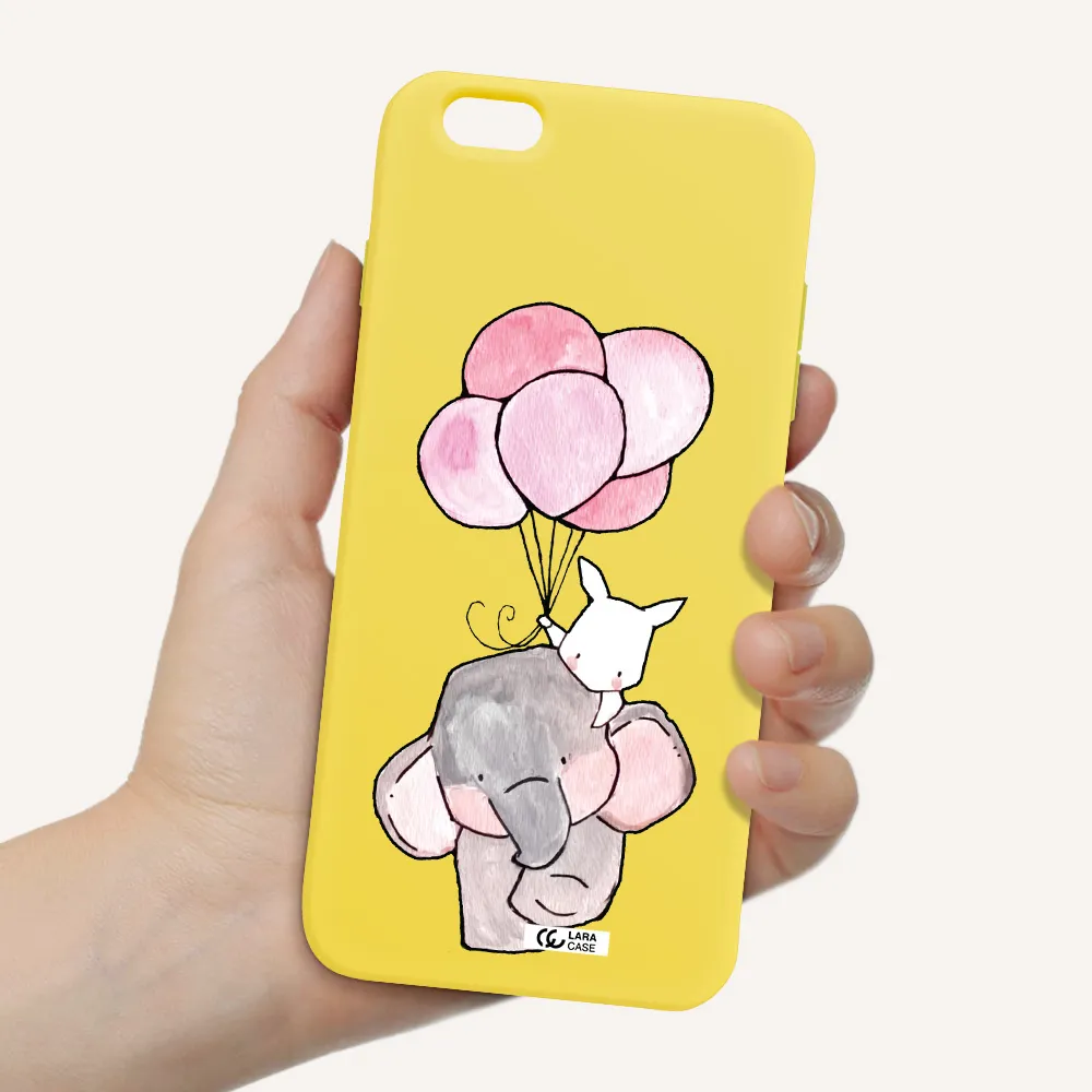 a cartoon elephant and donkey holding balloons Apple iPhone 6 s plus Silicone canary yellow Case