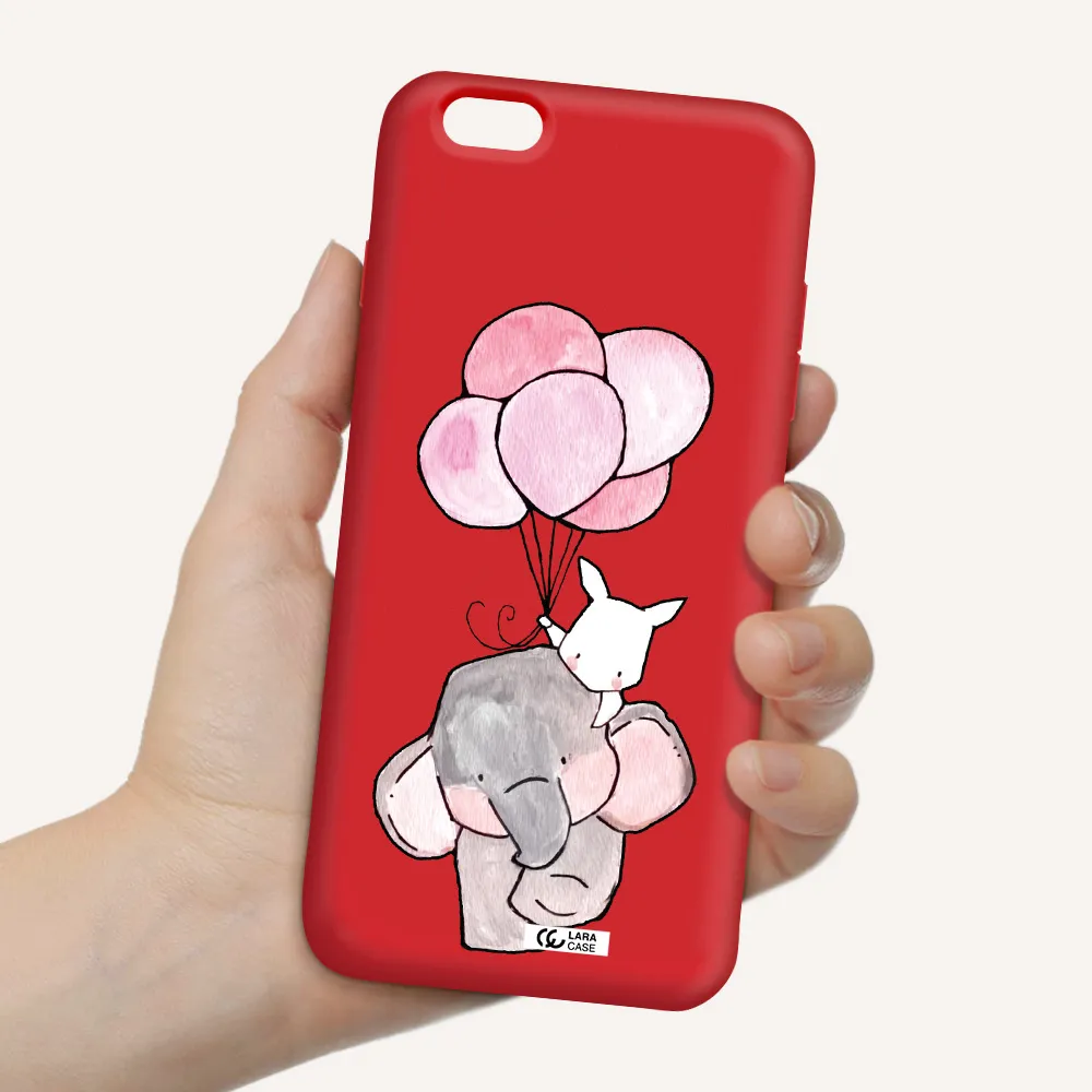 a cartoon elephant and donkey holding balloons Apple iPhone 6 s plus Silicone Imperial Red Case