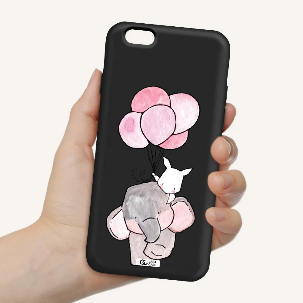 a cartoon elephant and donkey holding balloons Apple iPhone 6 Silicone black Case