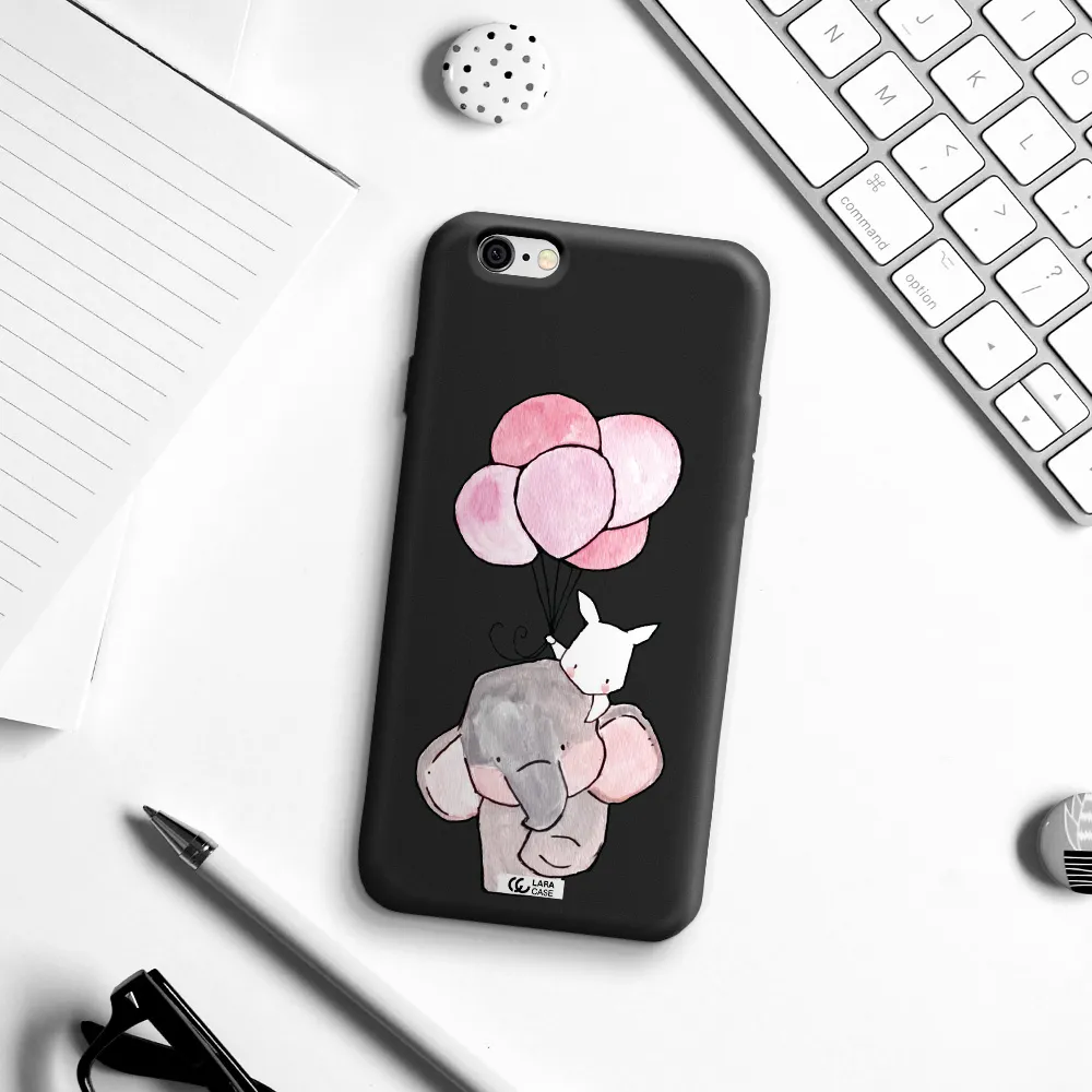 a cartoon elephant and donkey holding balloons Apple iPhone 6 Silicone black Case