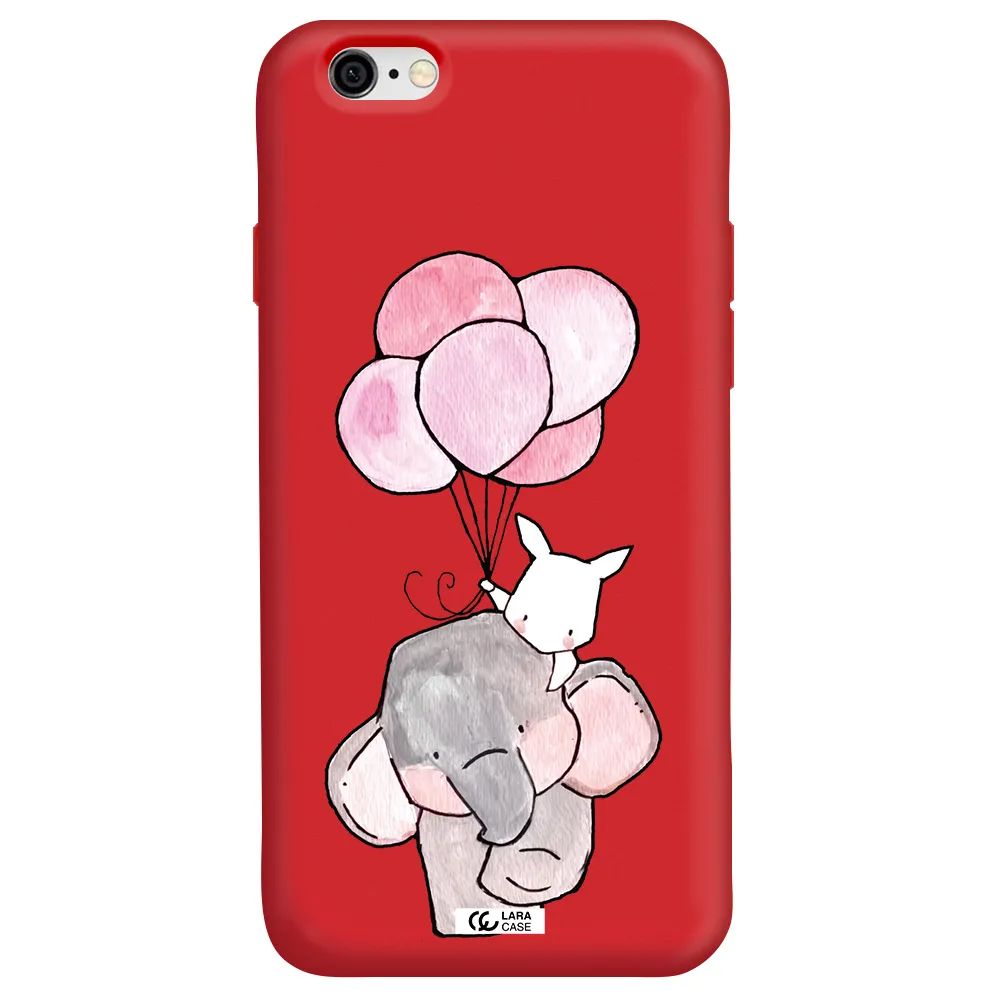 a cartoon elephant and donkey holding balloons Apple iPhone 6 Silicone Imperial Red Case