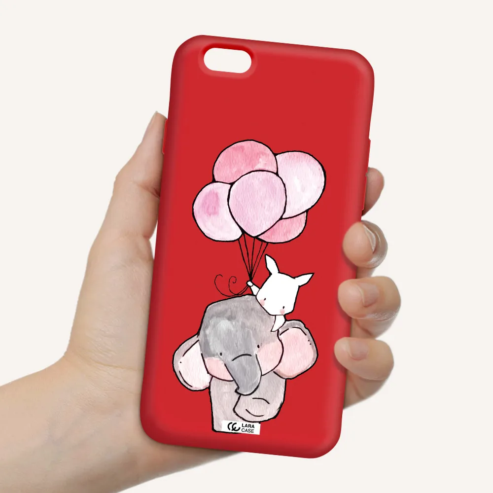 a cartoon elephant and donkey holding balloons Apple iPhone 6 Silicone Imperial Red Case
