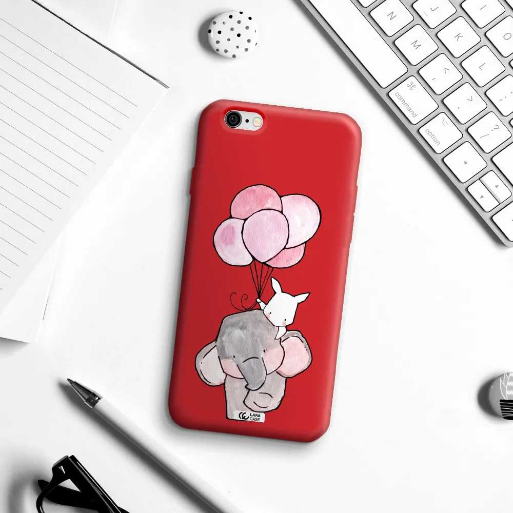 a cartoon elephant and donkey holding balloons Apple iPhone 6 Silicone Imperial Red Case