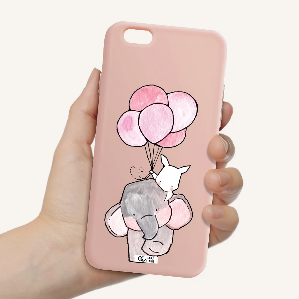 a cartoon elephant and donkey holding balloons Apple iPhone 6 Silicone pastel pink Case