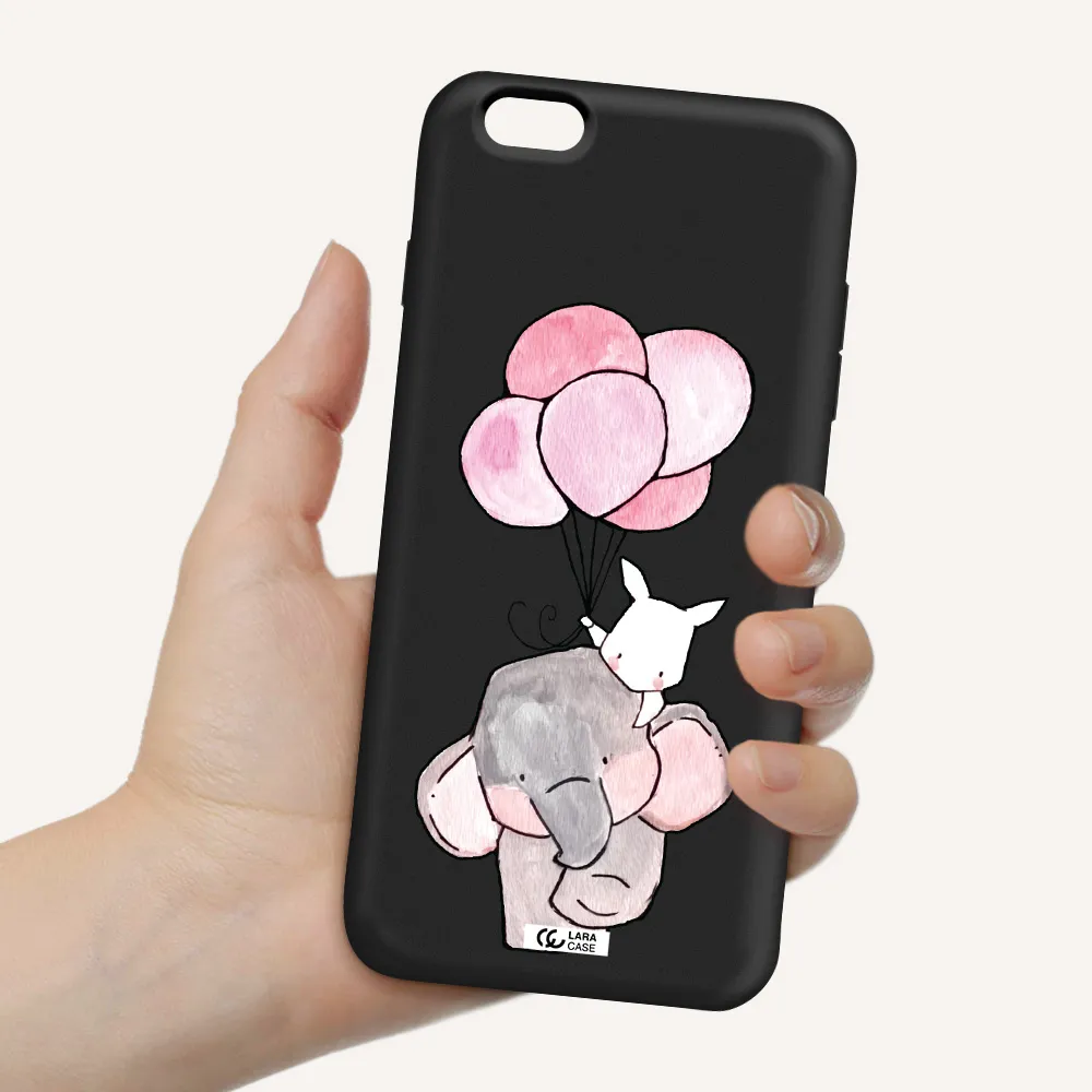 a cartoon elephant and donkey holding balloons Apple iPhone 6S Silicone black Case