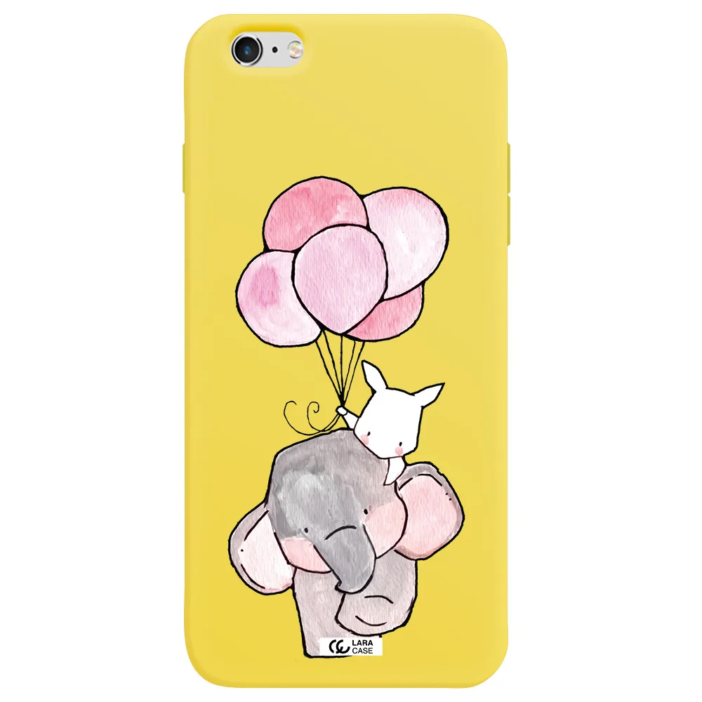 a cartoon elephant and donkey holding balloons Apple iPhone 6S Silicone canary yellow Case