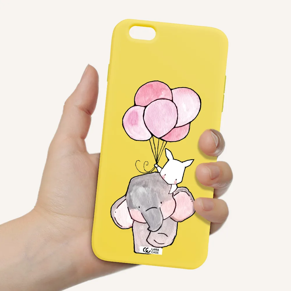 a cartoon elephant and donkey holding balloons Apple iPhone 6S Silicone canary yellow Case