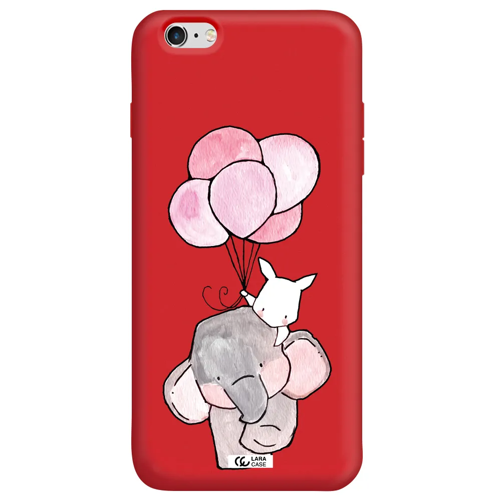 a cartoon elephant and donkey holding balloons Apple iPhone 6S Silicone Imperial Red Case