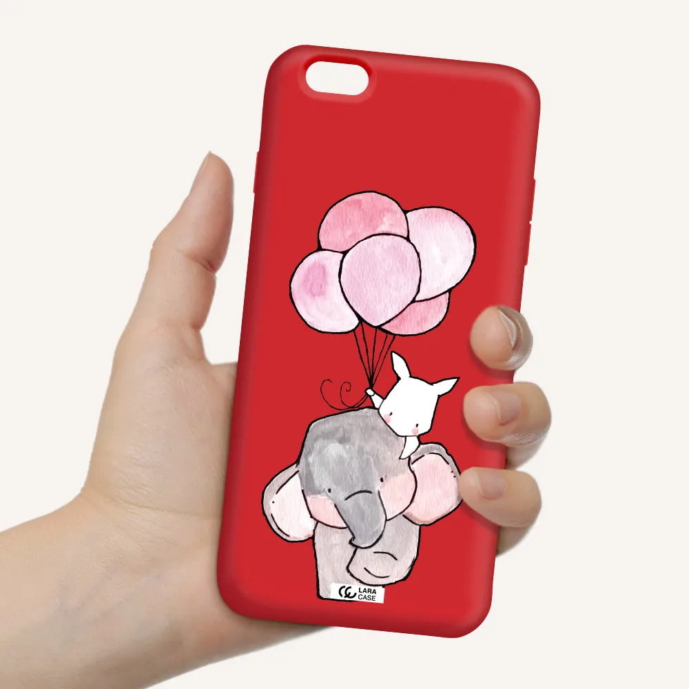 a cartoon elephant and donkey holding balloons Apple iPhone 6S Silicone Imperial Red Case