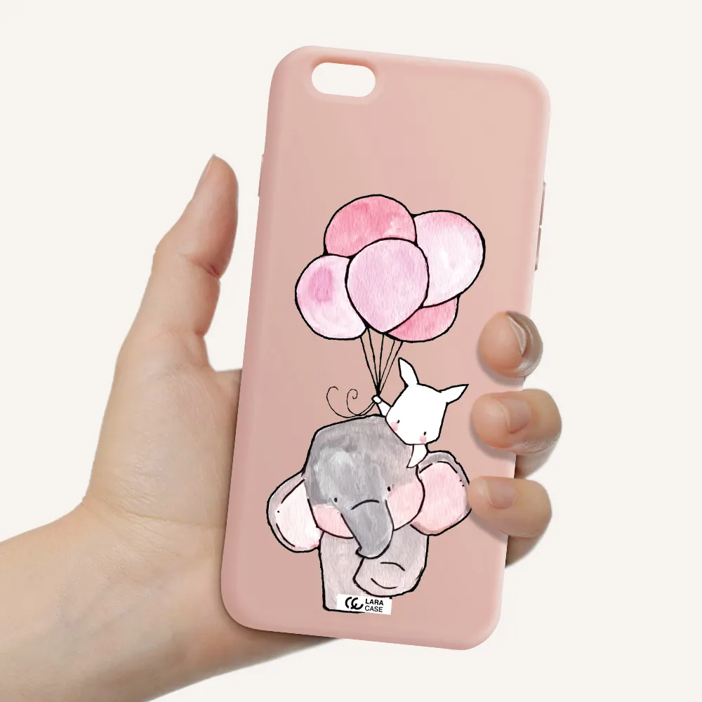 a cartoon elephant and donkey holding balloons Apple iPhone 6S Silicone pastel pink Case
