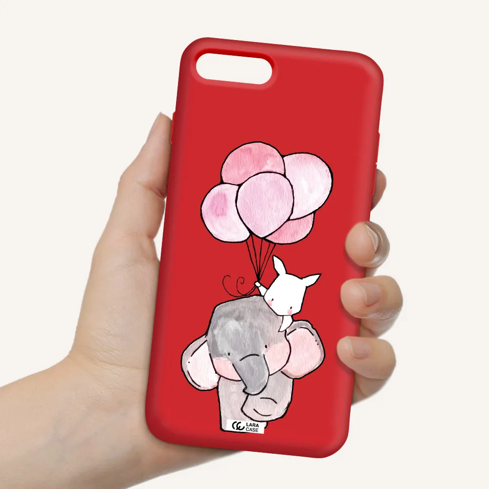 a cartoon elephant and donkey holding balloons Apple iPhone 7 plus Silicone Imperial Red Case