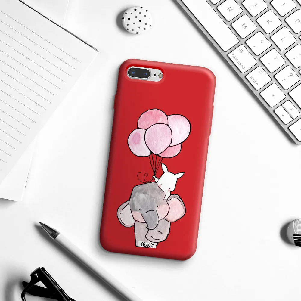 a cartoon elephant and donkey holding balloons Apple iPhone 7 plus Silicone Imperial Red Case