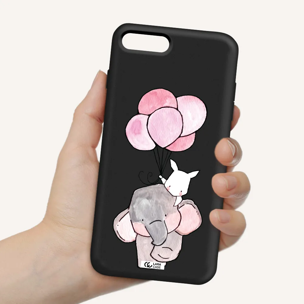 a cartoon elephant and donkey holding balloons Apple iPhone 8 plus Silicone black Case