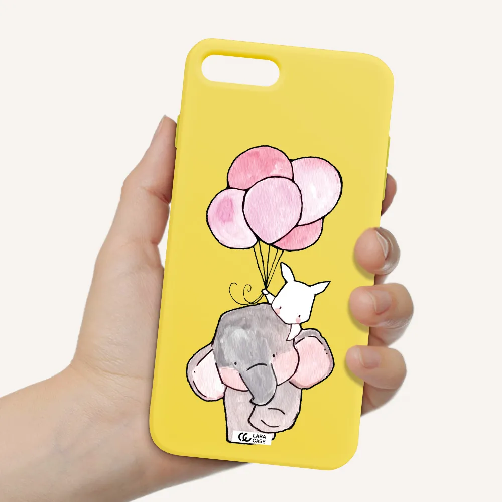 a cartoon elephant and donkey holding balloons Apple iPhone 8 plus Silicone canary yellow Case