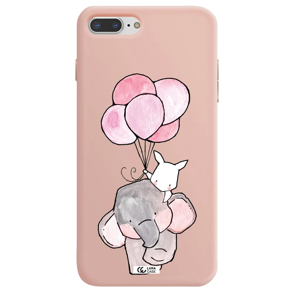 a cartoon elephant and donkey holding balloons Apple iPhone 8 plus Silicone pastel pink Case