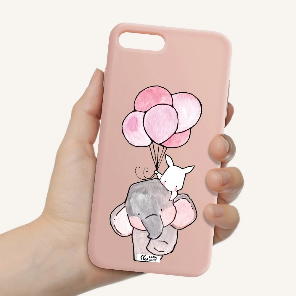 a cartoon elephant and donkey holding balloons Apple iPhone 8 plus Silicone pastel pink Case