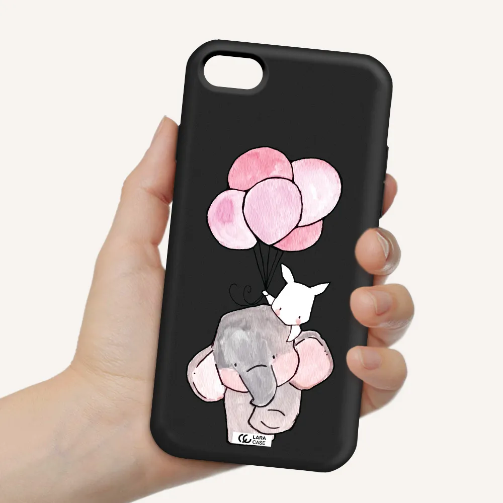 a cartoon elephant and donkey holding balloons Apple iPhone 8 Silicone black Case