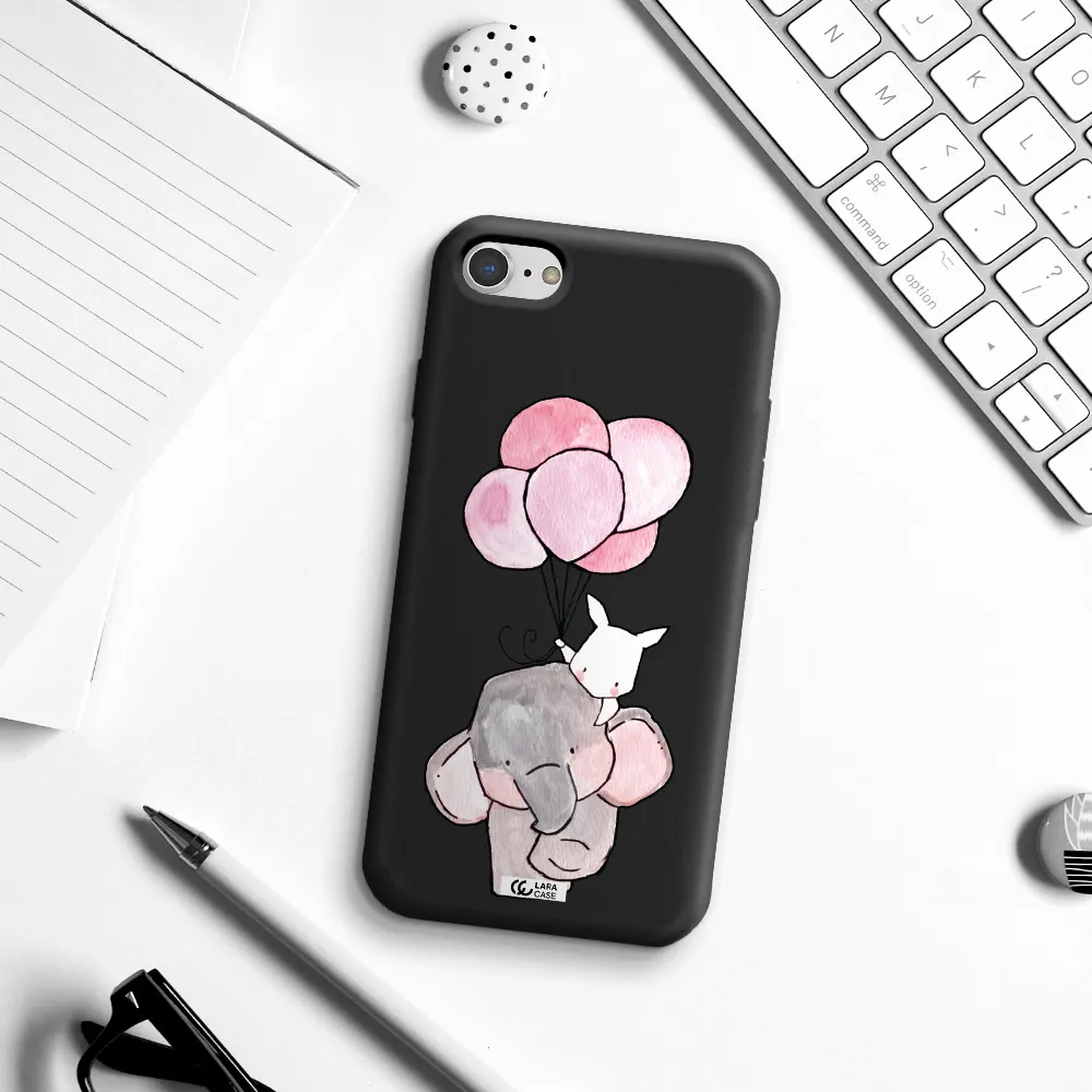 a cartoon elephant and donkey holding balloons Apple iPhone 8 Silicone black Case