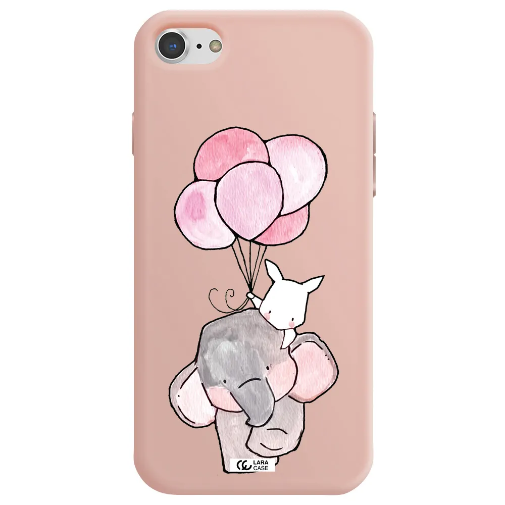 a cartoon elephant and donkey holding balloons Apple iPhone 8 Silicone pastel pink Case