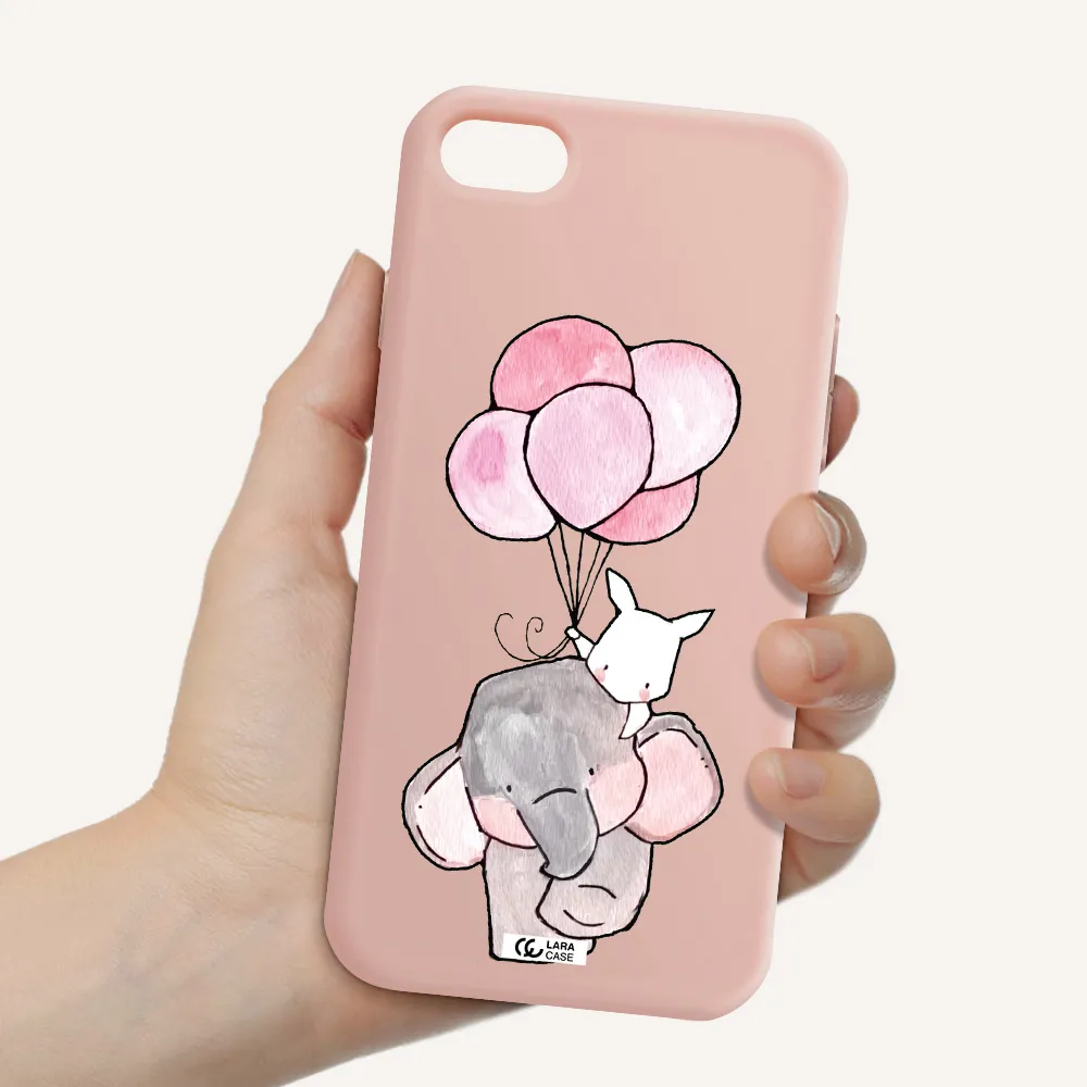 a cartoon elephant and donkey holding balloons Apple iPhone 8 Silicone pastel pink Case