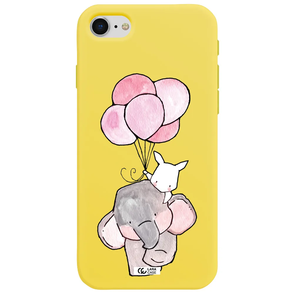 a cartoon elephant and donkey holding balloons Apple iPhone se 2020 Silicone canary yellow Case