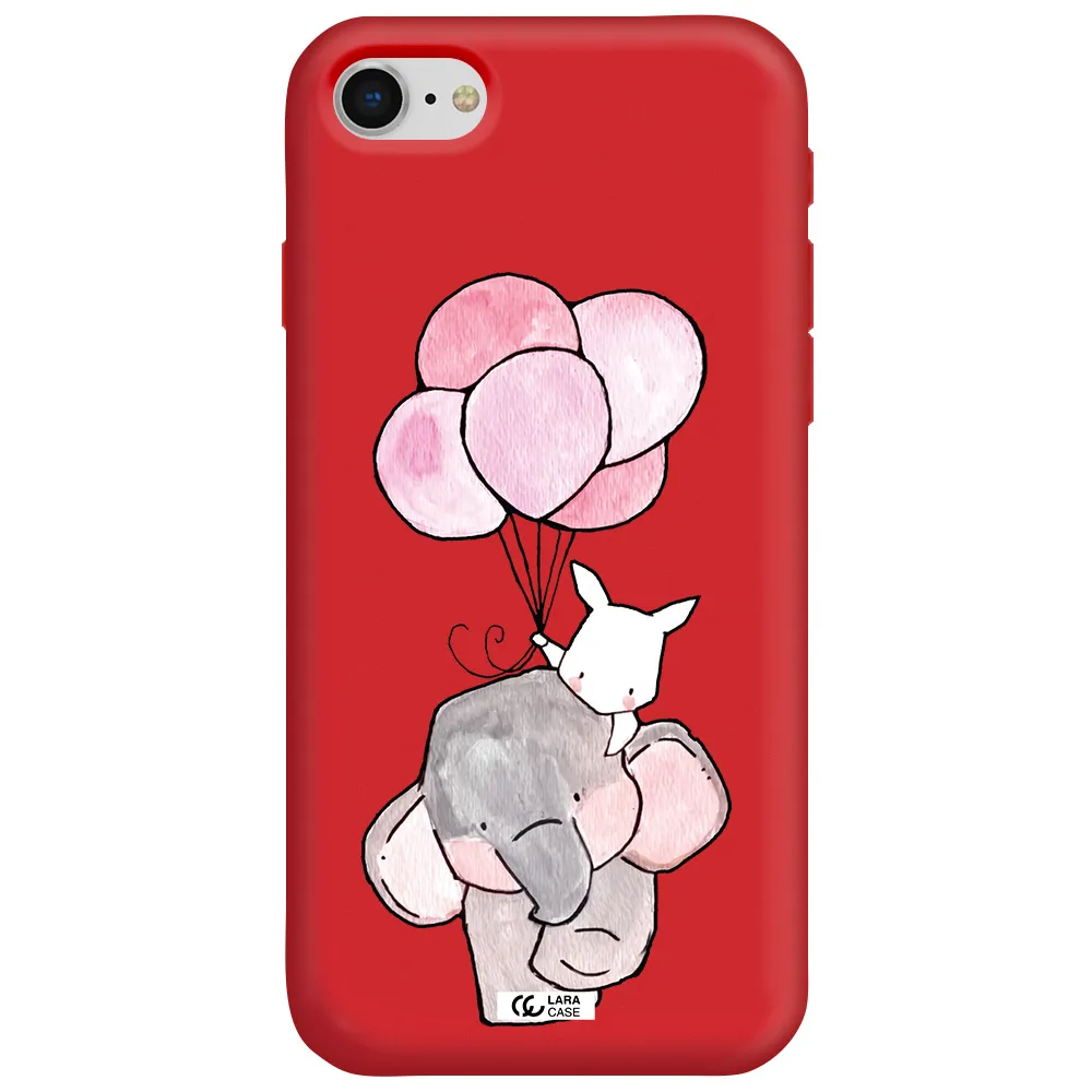 a cartoon elephant and donkey holding balloons Apple iPhone se 2020 Silicone Imperial Red Case