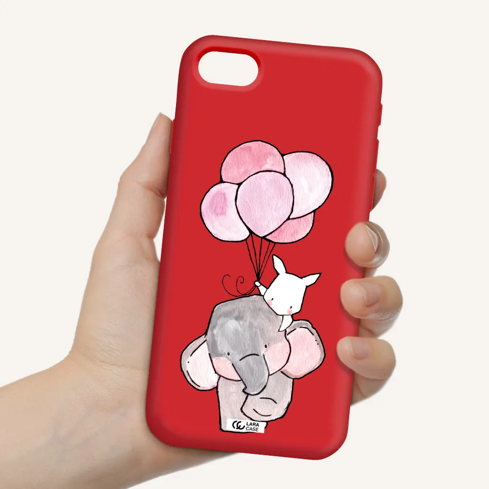 a cartoon elephant and donkey holding balloons Apple iPhone se 2020 Silicone Imperial Red Case