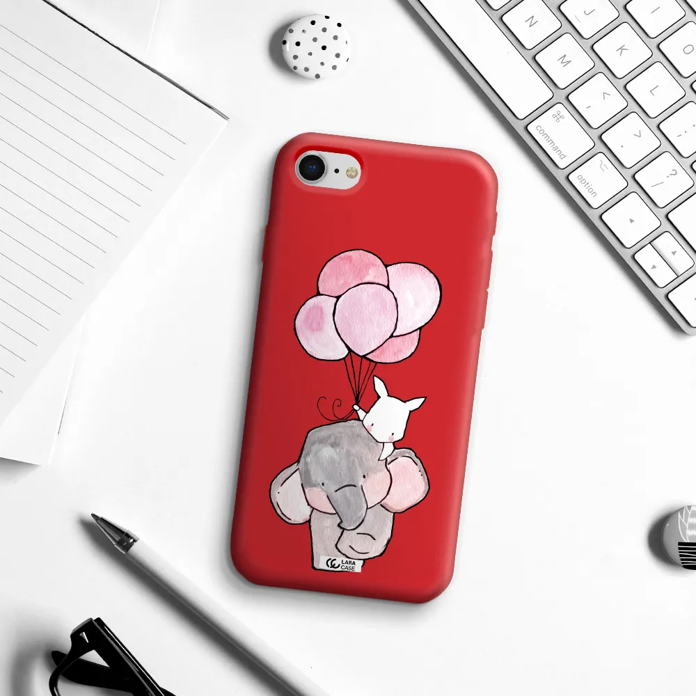 a cartoon elephant and donkey holding balloons Apple iPhone se 2020 Silicone Imperial Red Case