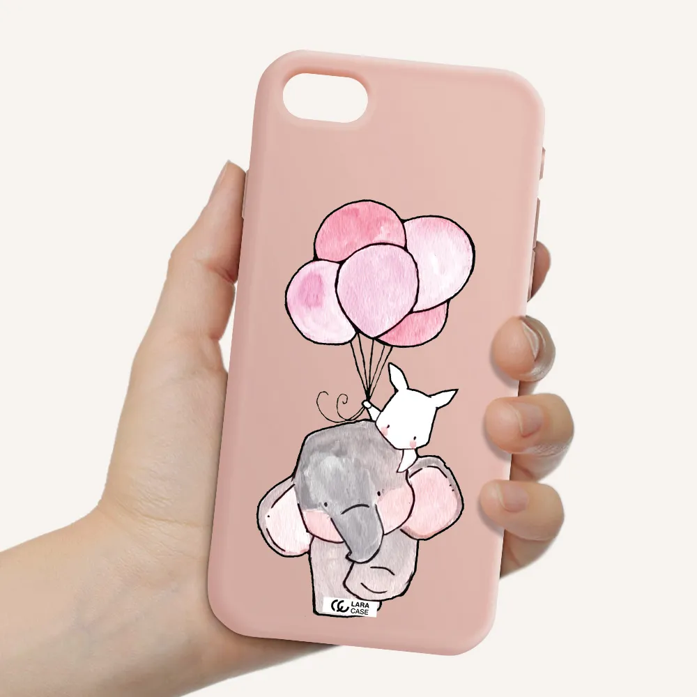 a cartoon elephant and donkey holding balloons Apple iPhone se 2020 Silicone pastel pink Case