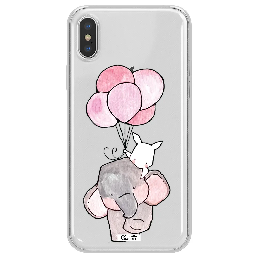 a cartoon elephant and donkey holding balloons Apple iPhone X Clear TPU Case