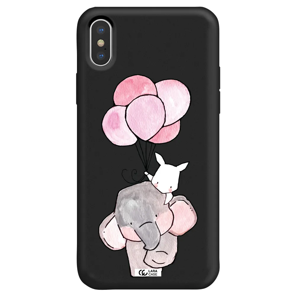 a cartoon elephant and donkey holding balloons Apple iPhone X Silicone black Case