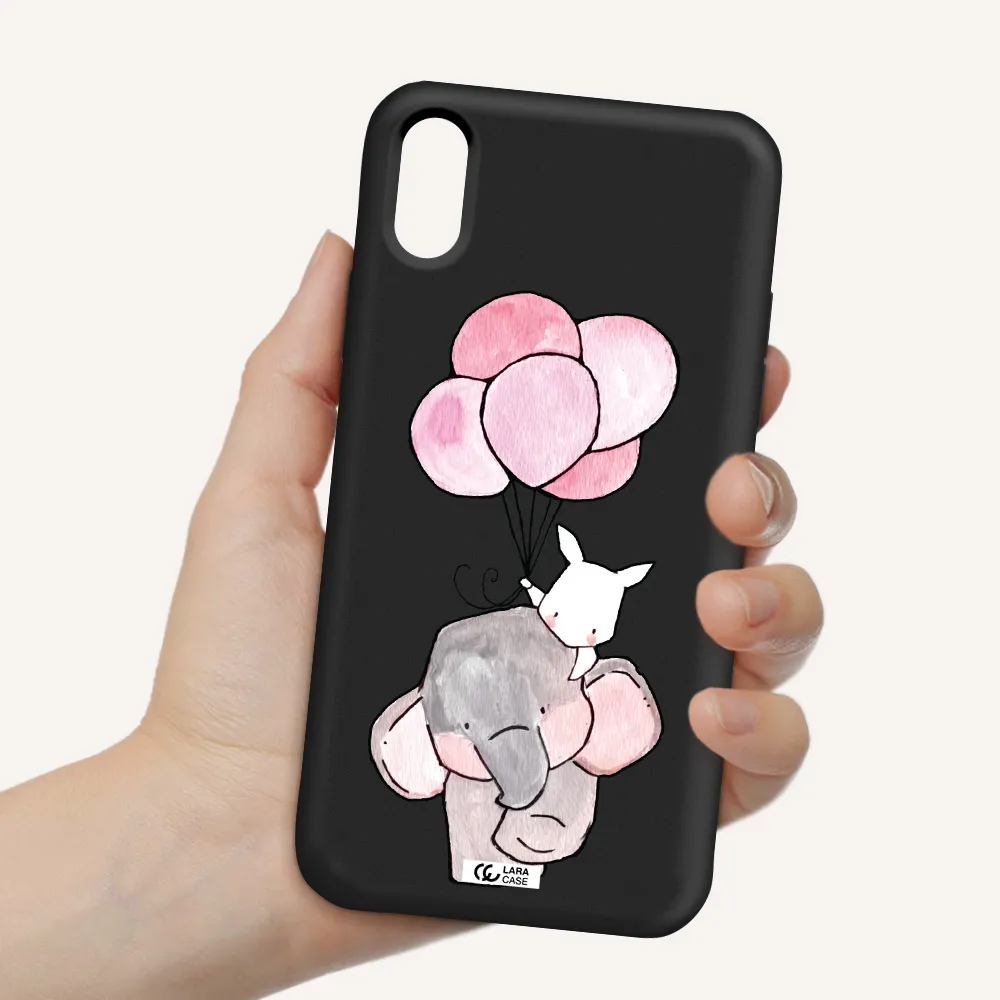 a cartoon elephant and donkey holding balloons Apple iPhone X Silicone black Case