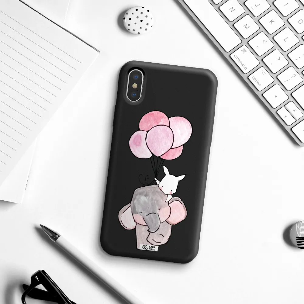 a cartoon elephant and donkey holding balloons Apple iPhone X Silicone black Case