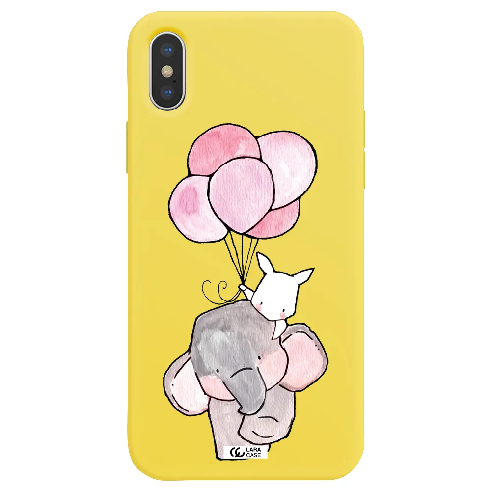 a cartoon elephant and donkey holding balloons Apple iPhone X Silicone canary yellow Case