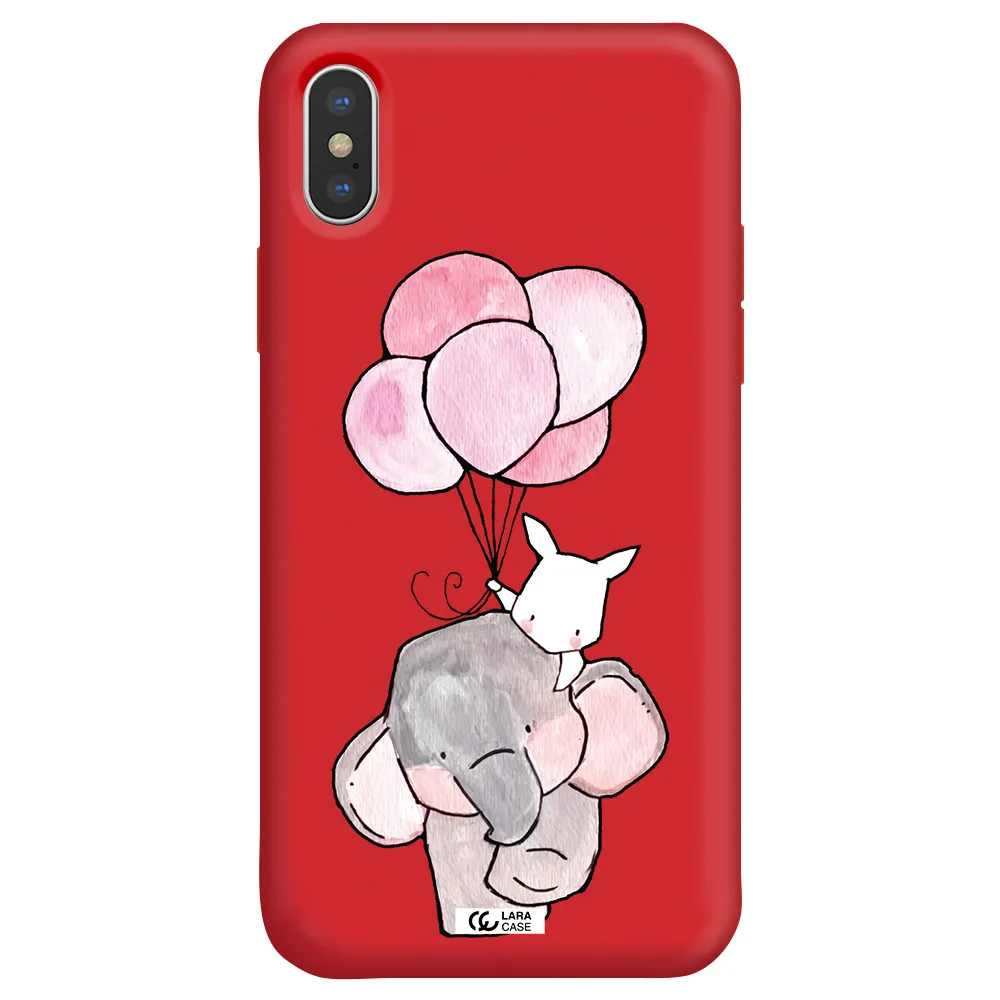 a cartoon elephant and donkey holding balloons Apple iPhone X Silicone Imperial Red Case