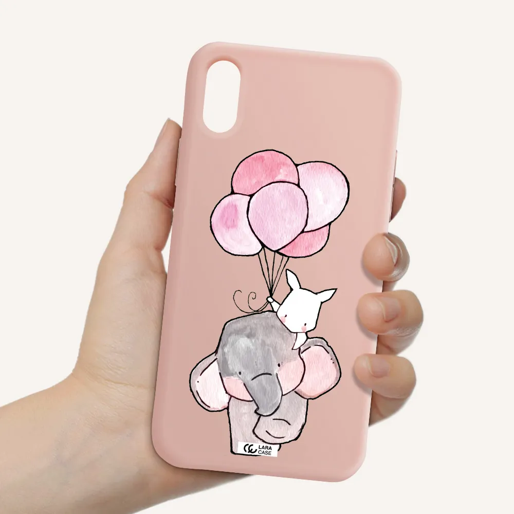 a cartoon elephant and donkey holding balloons Apple iPhone X Silicone pastel pink Case