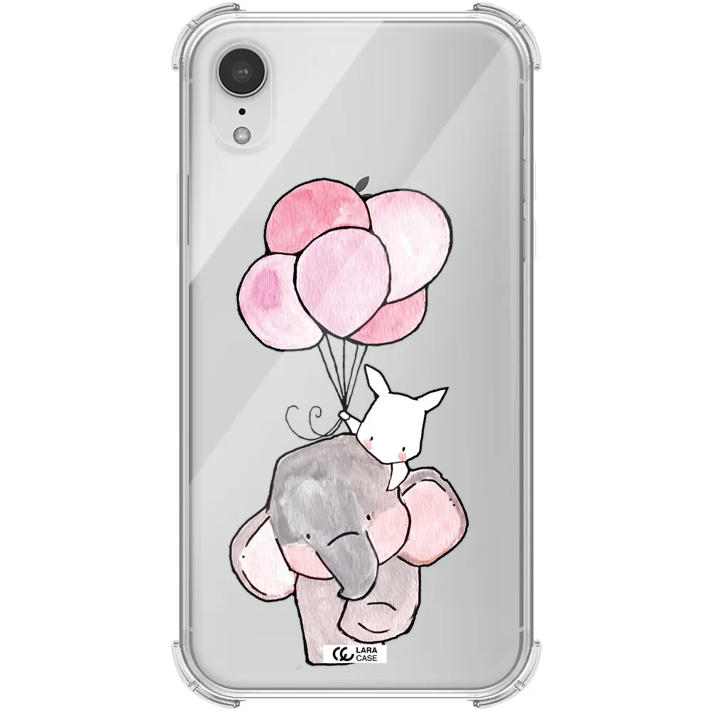 a cartoon elephant and donkey holding balloons Apple iPhone XR Clear PC Case