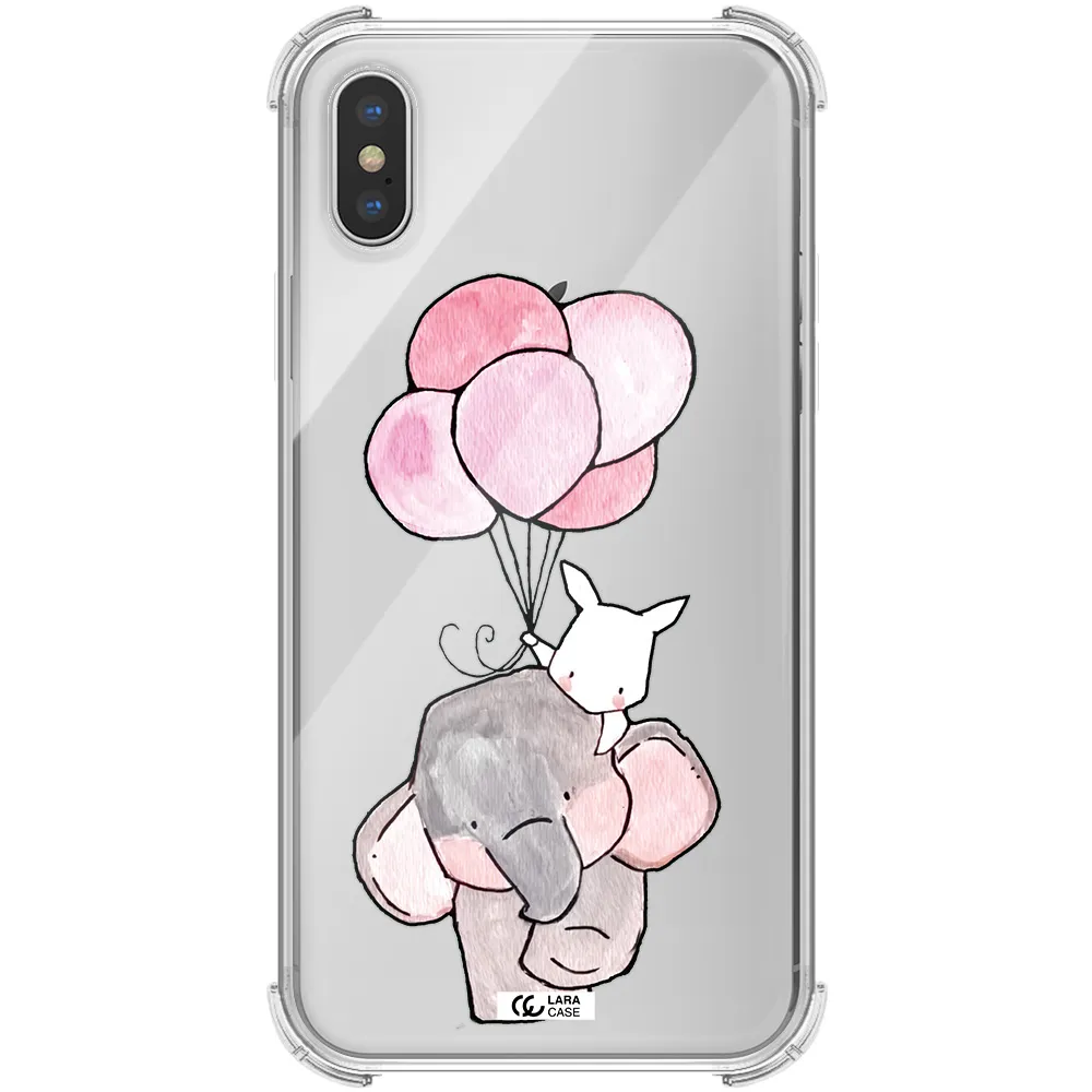 a cartoon elephant and donkey holding balloons Apple iPhone XS Clear PC Case