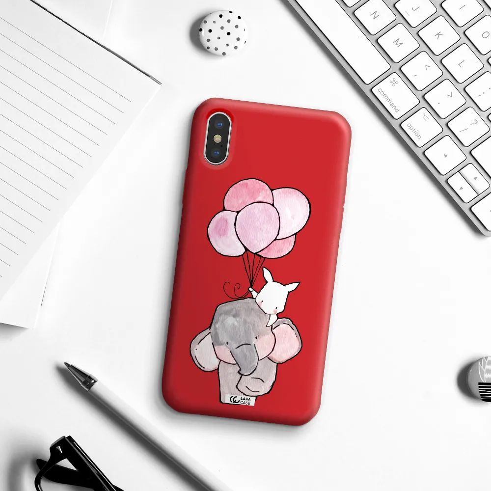 a cartoon elephant and donkey holding balloons Apple iPhone XS Silicone Imperial Red Case