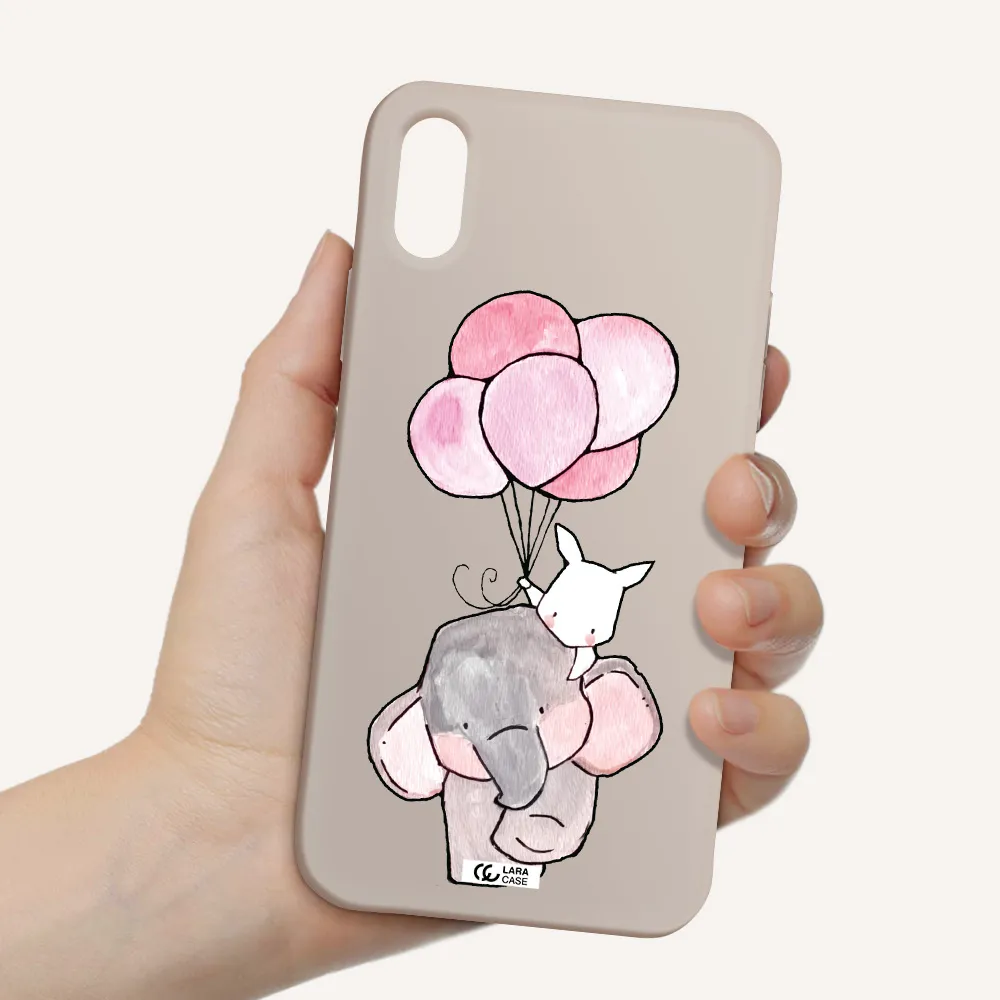 a cartoon elephant and donkey holding balloons Apple iPhone XS Silicone Stone Case