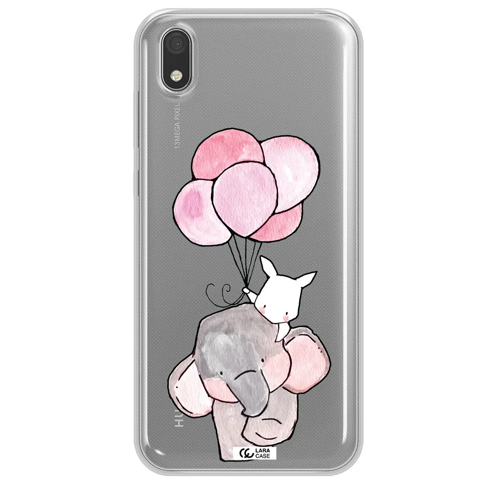 a cartoon elephant and donkey holding balloons Huawei Honor 8S Clear TPU Case