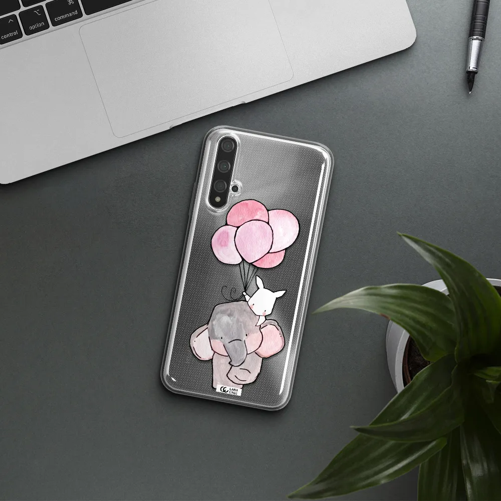 a cartoon elephant and donkey holding balloons Huawei Nova 5t Clear TPU Case