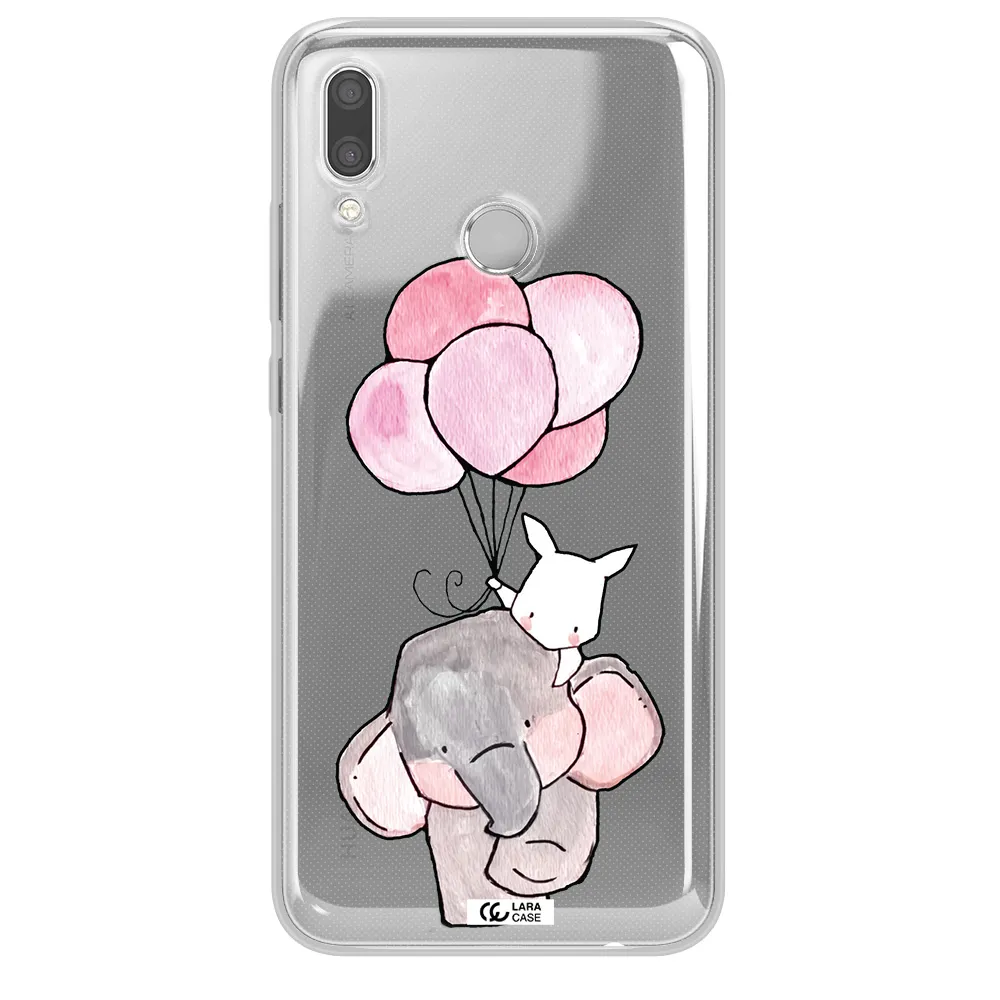 a cartoon elephant and donkey holding balloons Huawei P Smart 2019 Clear TPU Case