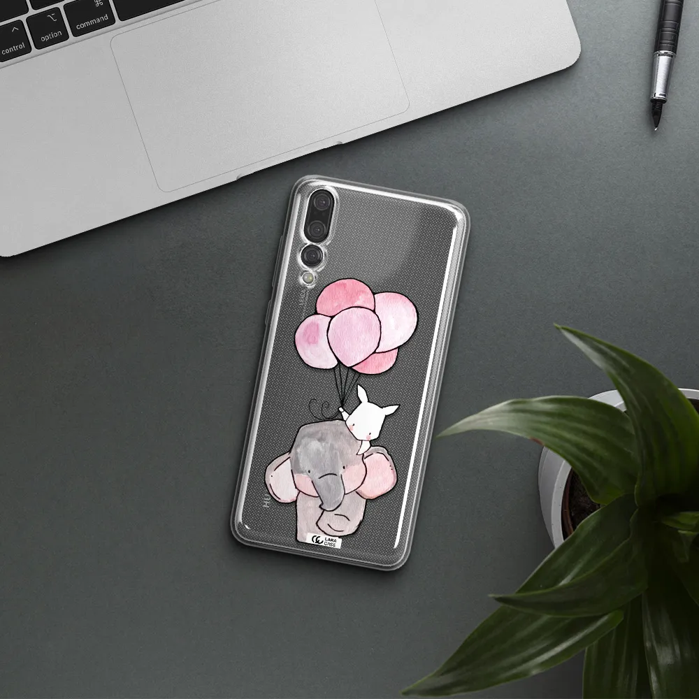 a cartoon elephant and donkey holding balloons Huawei P20 Pro Clear TPU Case
