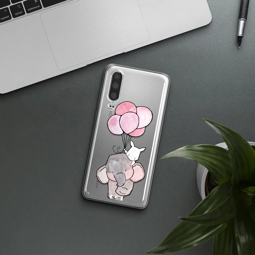 a cartoon elephant and donkey holding balloons Huawei P30 Clear TPU Case
