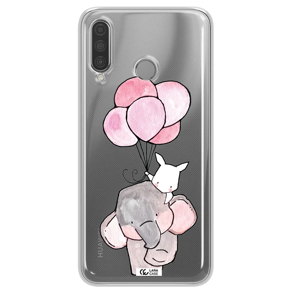 a cartoon elephant and donkey holding balloons Huawei P30 Lite Clear TPU Case