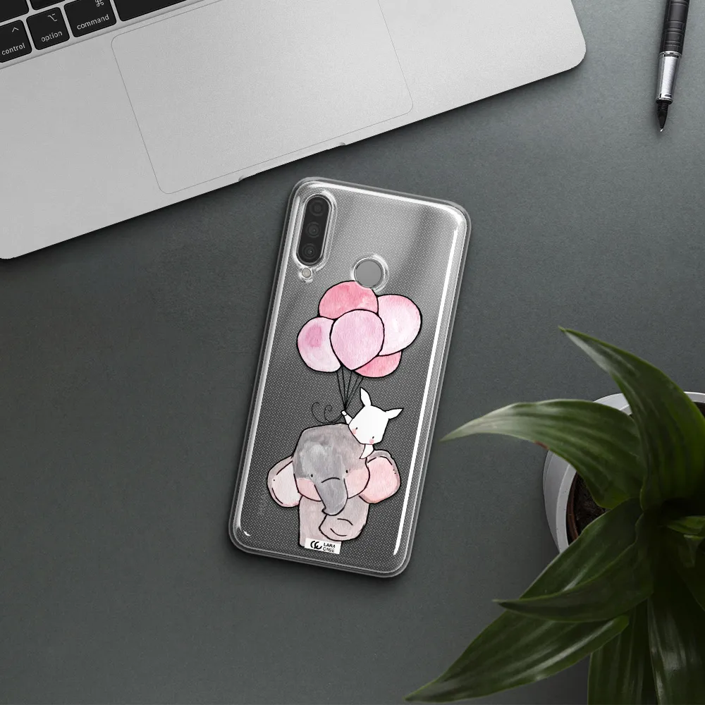a cartoon elephant and donkey holding balloons Huawei P30 Lite Clear TPU Case