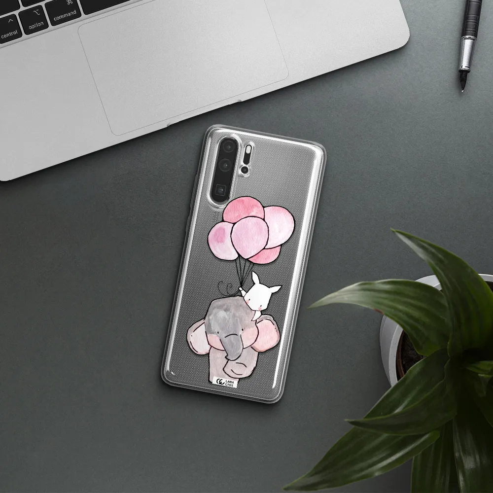 a cartoon elephant and donkey holding balloons Huawei P30 Pro Clear TPU Case