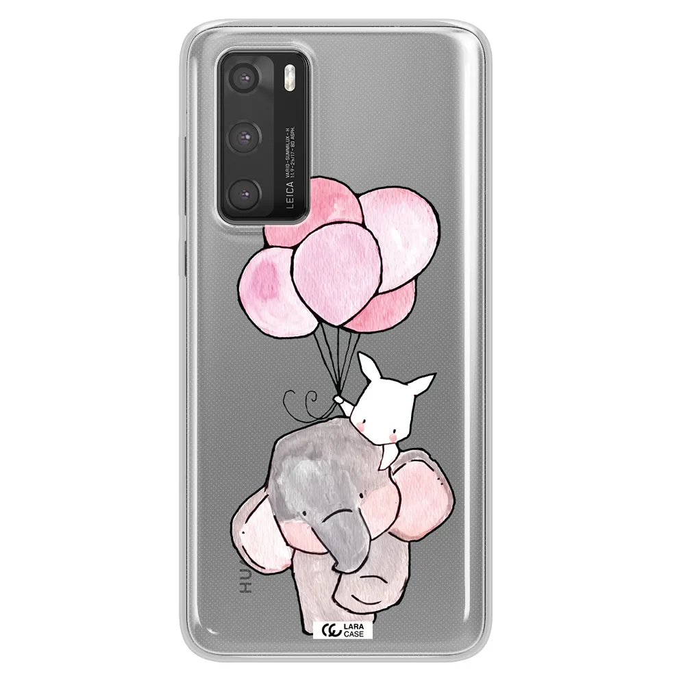 a cartoon elephant and donkey holding balloons Huawei P40 Clear TPU Case