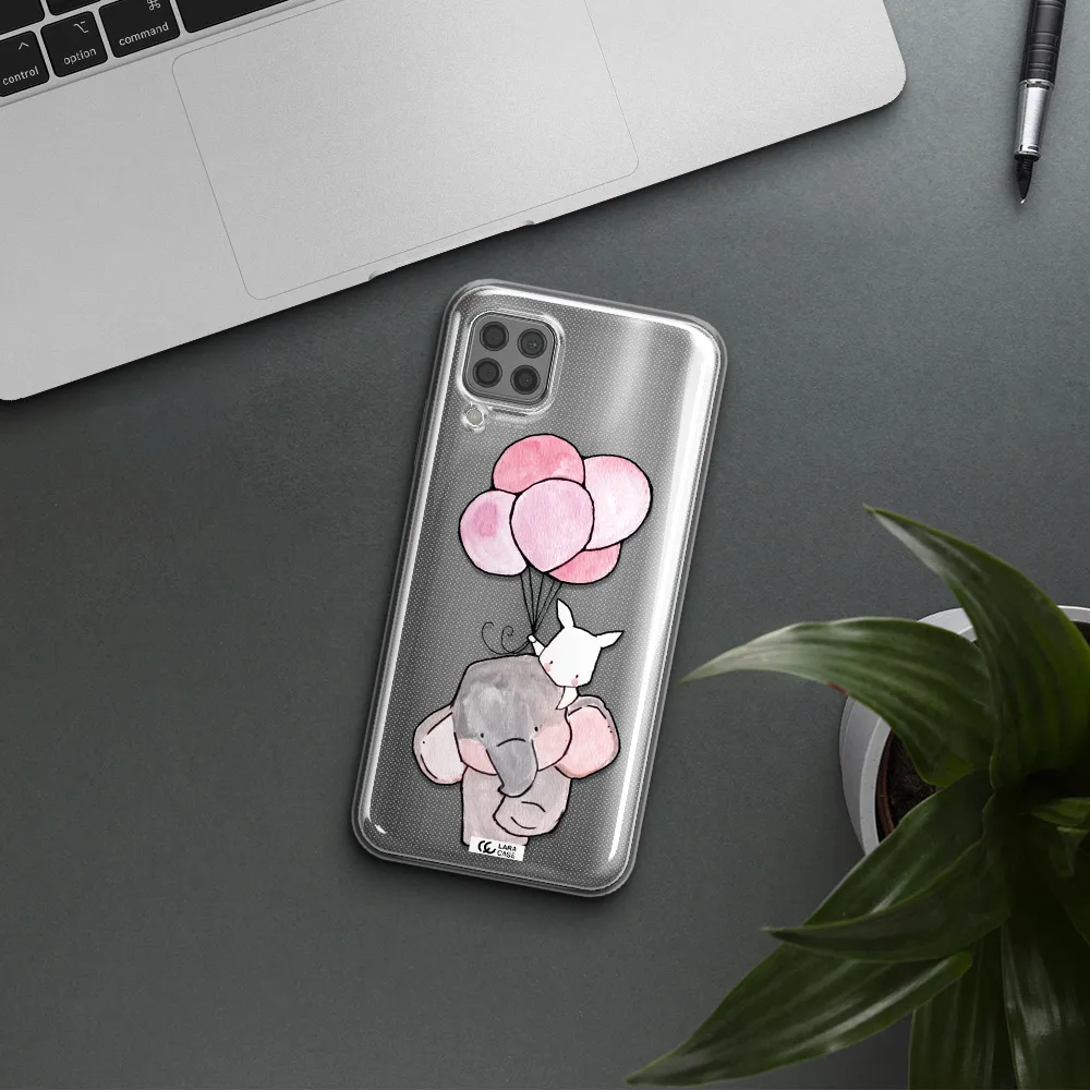 a cartoon elephant and donkey holding balloons Huawei P40 Lite Clear TPU Case